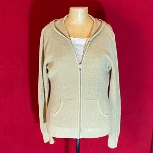 Peck & Peck Women Metallic Beige Knit Hooded Sweater, zipper, size M
